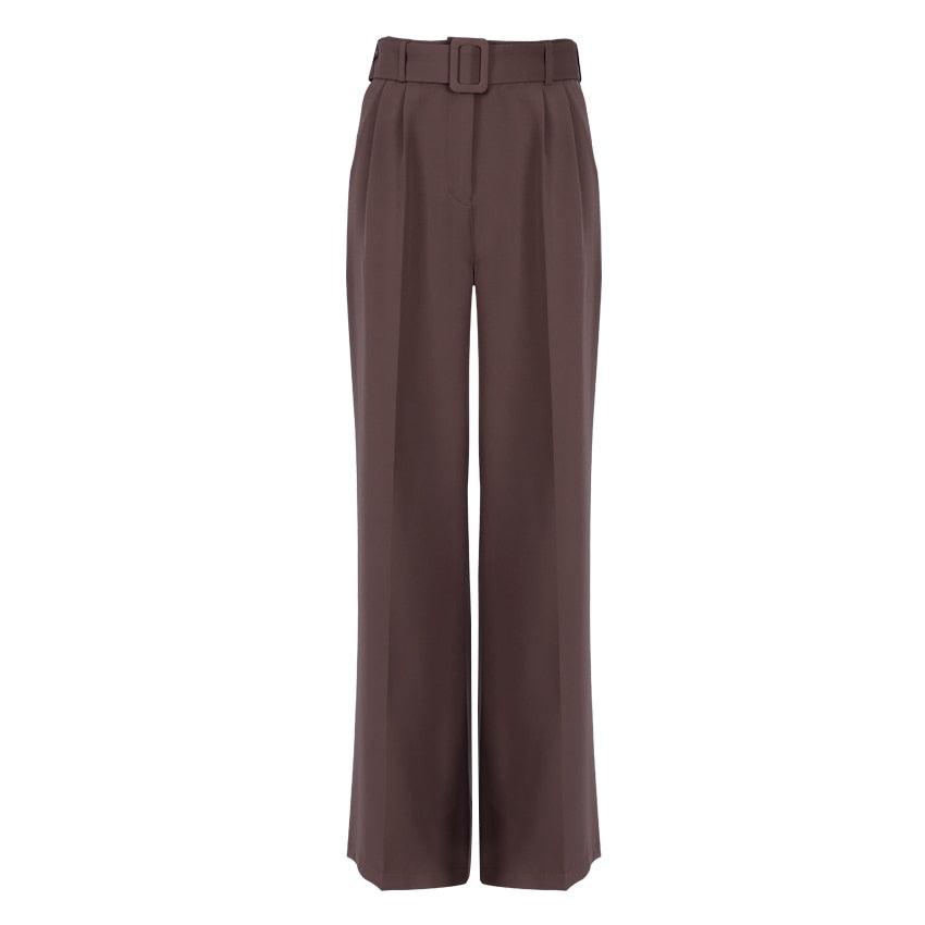 Gorgeous Autumn Office Wide Leg Pants Women Sashes Elastic Waist Pants - Elegant Ladies Brown Trousers Plus Length Palazzo Cozy (D25)(BP)(1U25) - Deals DejaVu