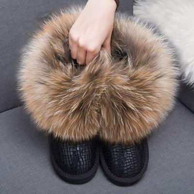 Cute Fashion Genuine Cowhide leather women's boots - real fox fur - winter warm ankle boots, various colors, plus size (FS)(CD)(1U40)(1U38)(1U107)