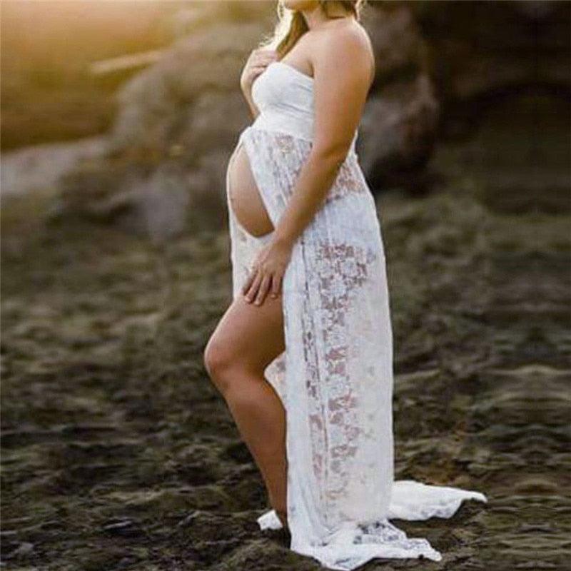 Maternity Gown Photography Props Lace Stretchy Pregnancy Long Dress - Maxi Maternity Leave (1U5)(Z6)(Z8)(1Z1)(2Z1)(3Z1)(4Z1)(7Z1)