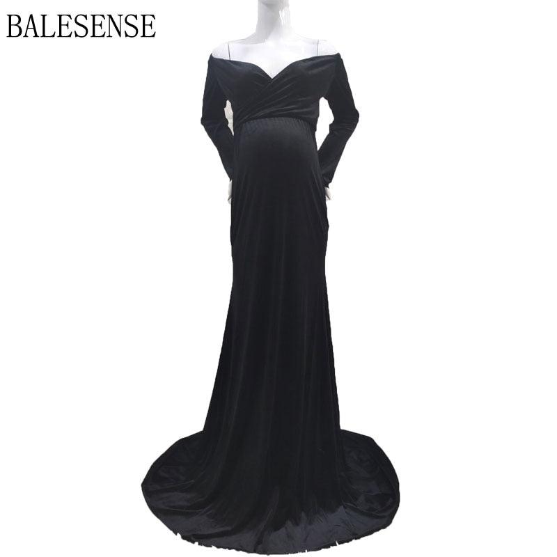 Maternity Dresses for Baby Showers Long Sleeve Pregnant Women Velvet Maxi Gown Dress Sexy V Neck Pregnancy Dress for Photo Shoot