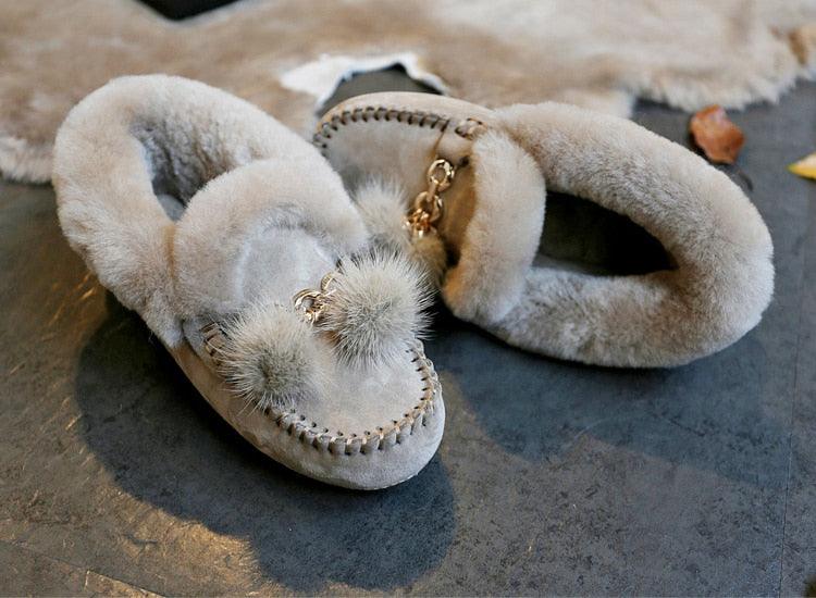Trending Winter 100% Genuine Leather Real Wool Women Flats New Fashion Female - Plus Size Snow Shoes (FS)(CD)(1U40)(1U38)(1U107)