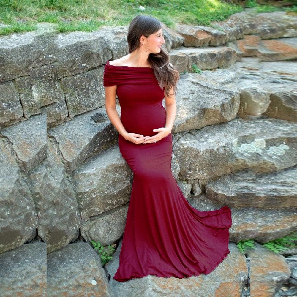 Beautiful Cotton Slim Trailing Shoulderless Maternity Dress - Pregnancy Women Maxi Gown Pregnant Photo Shoot Photography Props Clothes (Z6)(1Z1)(2Z1)(3Z1)(7Z1) - Deals DejaVu