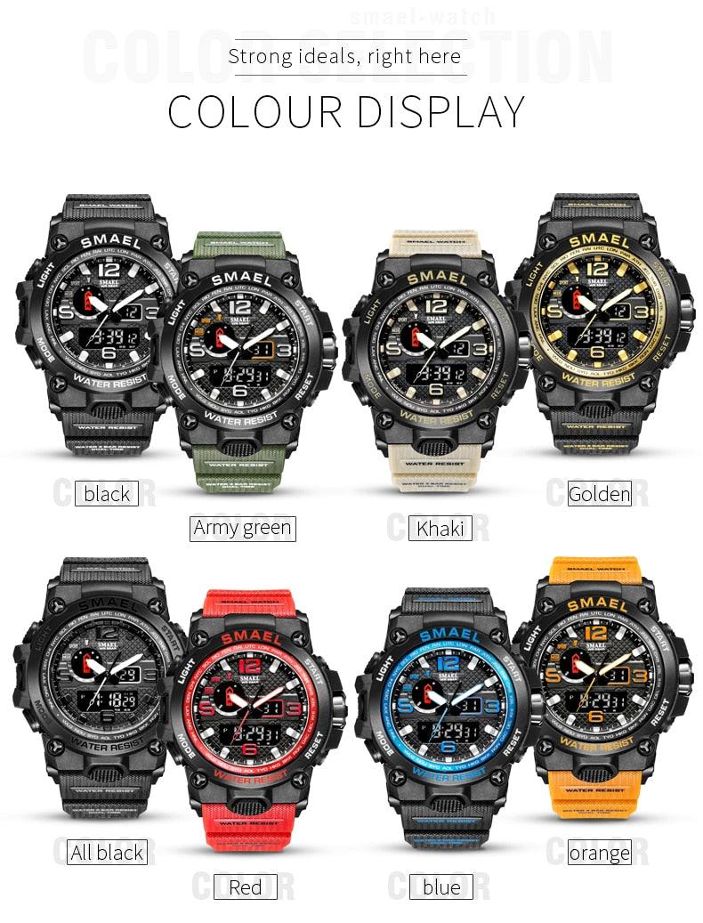 Great Watches For Men - 50M Waterproof Clock Alarm - reloj 1545D Dual Display Wristwatch Quartz Military Watch Sport (MA9)(RW)(1U84)