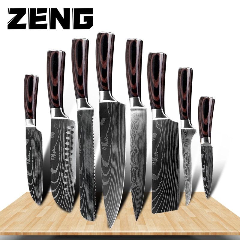 Great 8"inch Japanese Kitchen Knives - Laser Damascus Pattern Chef Knife - Sharp Santoku Cleaver Slicing Utility Knives Tool (AK5)(1U61)