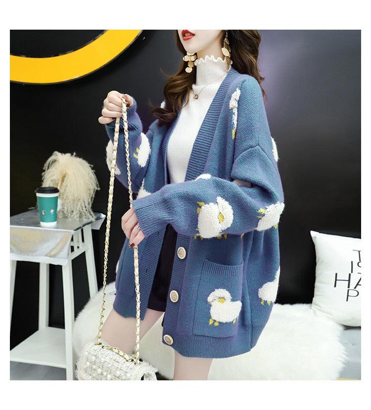 Trending Women Winter Knit Sweater Coat - V Neck Sheep Cardigans Christmas Sweaters Warm Knitwear Sueter Mujer Long Jacket (TP4)(TB8C)(BCD4)(1U23) - Deals DejaVu