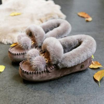 Trending Winter 100% Genuine Leather Real Wool Women Flats New Fashion Female - Plus Size Snow Shoes (FS)(CD)(1U40)(1U38)(1U107)