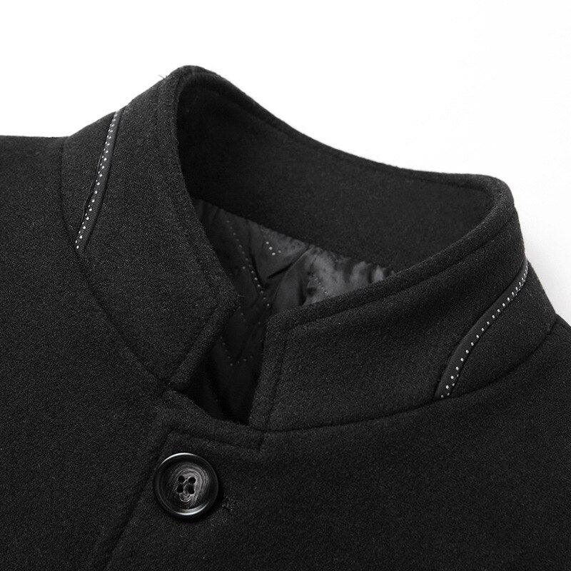 Warm Wool Stand Collar Coat Men Solid Slim Daily Windproof Vintage - Plus Size Woolen Winter Overcoat (D100)(TM4)(CC1) - Deals DejaVu