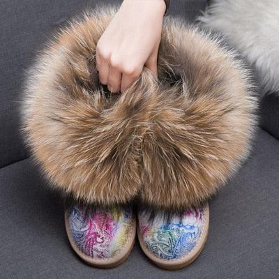 Cute Fashion Genuine Cowhide leather women's boots - real fox fur - winter warm ankle boots, various colors, plus size (FS)(CD)(1U40)(1U38)(1U107)