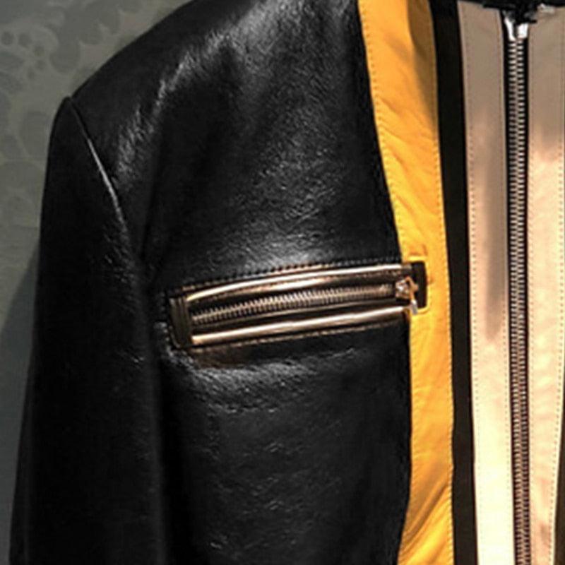 Spring Short Patchwork Faux Leather Jackets for Women - Long Sleeve Zipper Crop Top Runway Plus Size Korean Fashion 7xl (TB8B)(TB8A)(TP3)(1U23) - Deals DejaVu