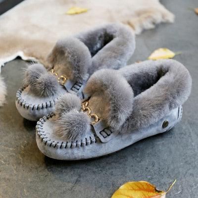 Trending Winter 100% Genuine Leather Real Wool Women Flats New Fashion Female - Plus Size Snow Shoes (FS)(CD)(1U40)(1U38)(1U107)