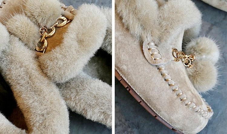 Trending Winter 100% Genuine Leather Real Wool Women Flats New Fashion Female - Plus Size Snow Shoes (FS)(CD)(1U40)(1U38)(1U107)