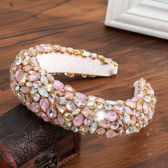 Thick Sponge Velvet Hairbands - Luxury Colored Rhinestones Wild Gorgeous Headband (1U88)