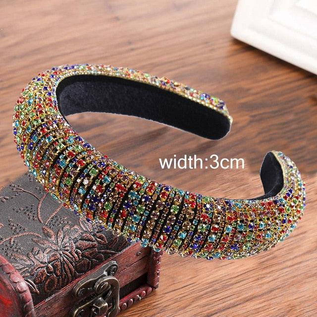Thick Sponge Velvet Hairbands - Luxury Colored Rhinestones Wild Gorgeous Headband (1U88)