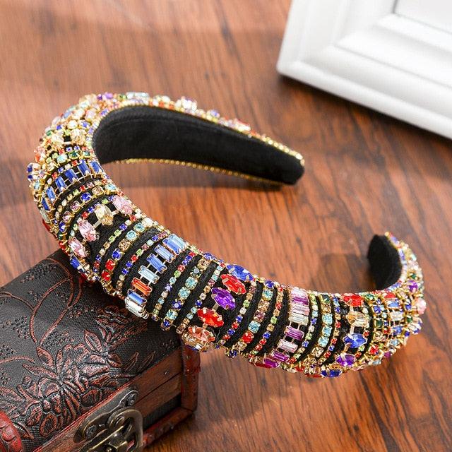 Thick Sponge Velvet Hairbands - Luxury Colored Rhinestones Wild Gorgeous Headband (1U88)