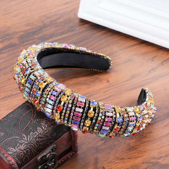 Thick Sponge Velvet Hairbands - Luxury Colored Rhinestones Wild Gorgeous Headband (1U88)