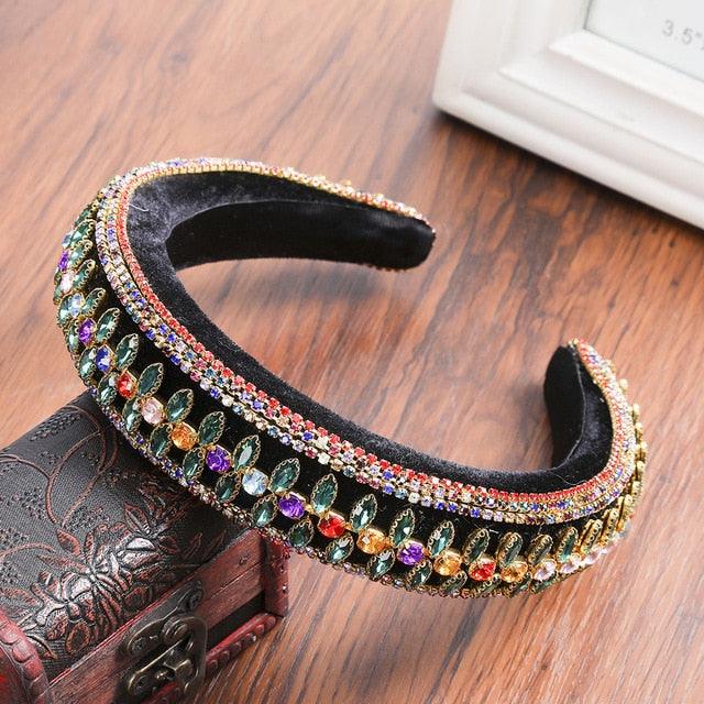 Thick Sponge Velvet Hairbands - Luxury Colored Rhinestones Wild Gorgeous Headband (1U88)