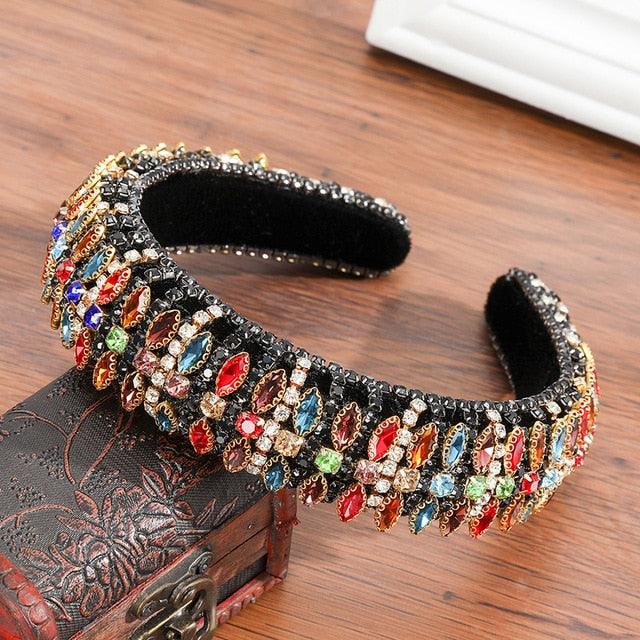 Thick Sponge Velvet Hairbands - Luxury Colored Rhinestones Wild Gorgeous Headband (1U88)