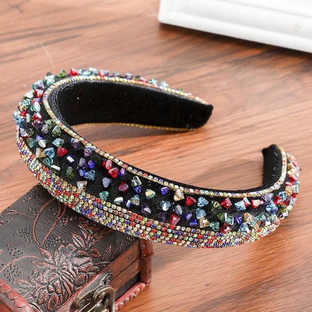 Thick Sponge Velvet Hairbands - Luxury Colored Rhinestones Wild Gorgeous Headband (1U88)