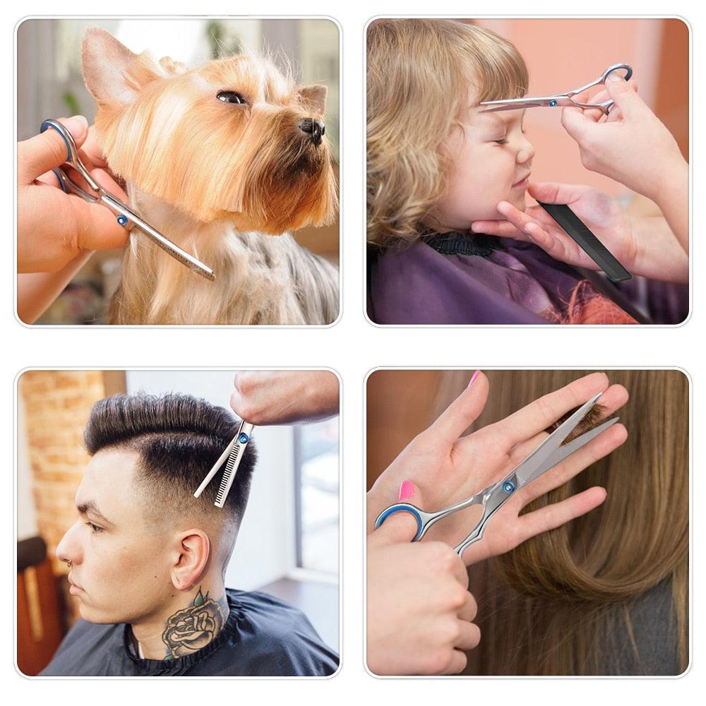 Hair Cutting Scissors Set 9 PCS Hair Cutting Scissors Thinning Shears Hair Razor Comb Clips Cape (M5)(1U86)(BD6)(1U45)