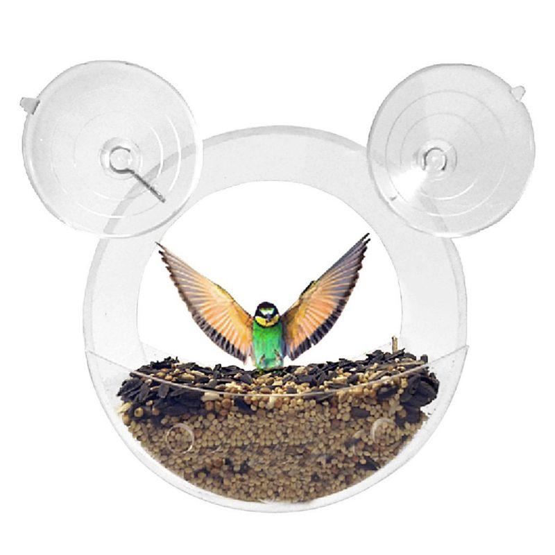 Hanging Round Bird Parrot Feeder Clear Glass Window Seed Tray Durable Pet Feeding Accessories Birds Supplies (9W4)1