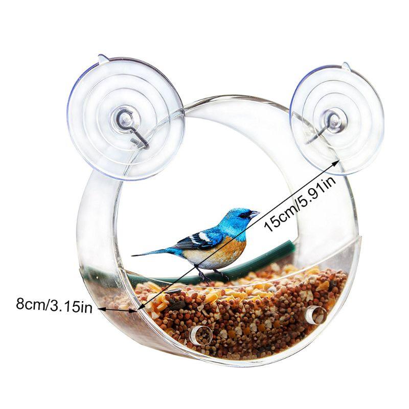 Hanging Round Bird Parrot Feeder Clear Glass Window Seed Tray Durable Pet Feeding Accessories Birds Supplies (9W4)1