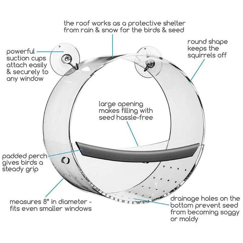 Hanging Round Bird Parrot Feeder Clear Glass Window Seed Tray Durable Pet Feeding Accessories Birds Supplies (9W4)1