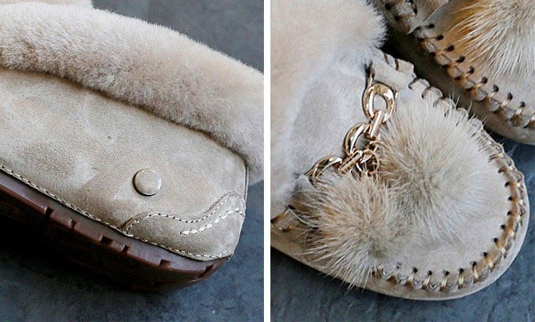Trending Winter 100% Genuine Leather Real Wool Women Flats New Fashion Female - Plus Size Snow Shoes (FS)(CD)(1U40)(1U38)(1U107)