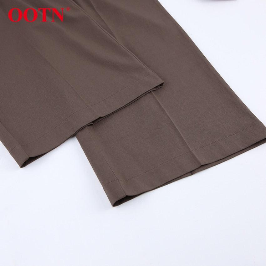 Great Office Work Lady Brown Trouser High Waist Elegant Korean Autumn Buttons Straight Pants For Women Pocket Female Pants new (BP)(1U25) - Deals DejaVu
