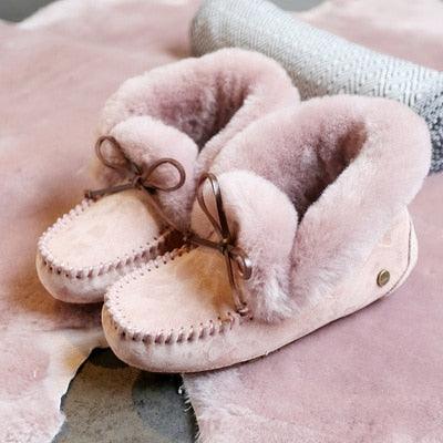 Amazing 100% Genuine Leather waterproof women flat shoes - comfortable winter warm natural fur snow shoes fashion non-slip (FS)(CD)(1U40)(1U38)(1U107)