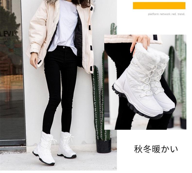 Winter Women Boots Platform Warm Mid-Calf Snow Boots - Ladies Lace-up Comfortable Quality Waterproof (BB2)(CD)(WO4)(BB5)(F38)(3U38) - Deals DejaVu