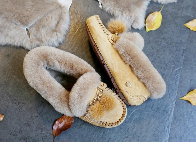 Trending Winter 100% Genuine Leather Real Wool Women Flats New Fashion Female - Plus Size Snow Shoes (FS)(CD)(1U40)(1U38)(1U107)
