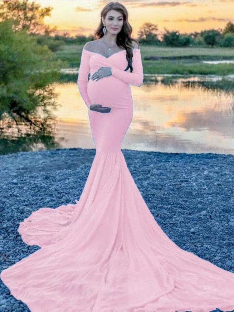 Nice Mermaid Maternity Long Dress Photo Shoot - Pregnant Women Pregnancy Cotton Chiffon Photography Prop Sexy V-Neck Maxi Gown (Z6)(1Z1)(2Z1)(3Z1)(7Z1) - Deals DejaVu