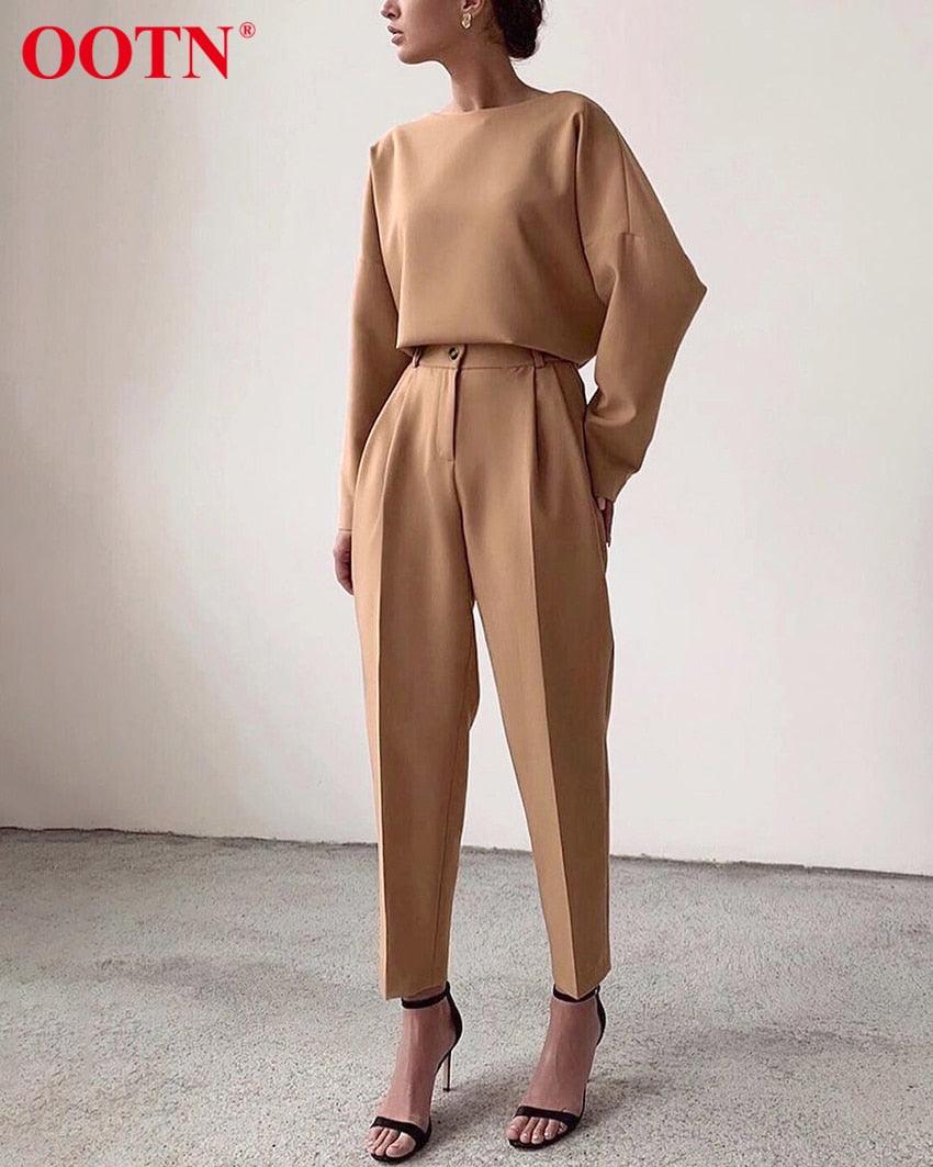 Great Brown Pencil Pants Female Autumn Winter Elegant Ladies Plain Casual Black Pants - Office Work Straight Women Trousers (D25)(BP)(1U25) - Deals DejaVu