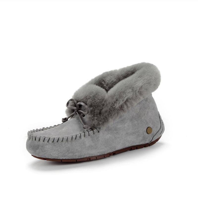 Amazing 100% Genuine Leather waterproof women flat shoes - comfortable winter warm natural fur snow shoes fashion non-slip (FS)(CD)(1U40)(1U38)(1U107)