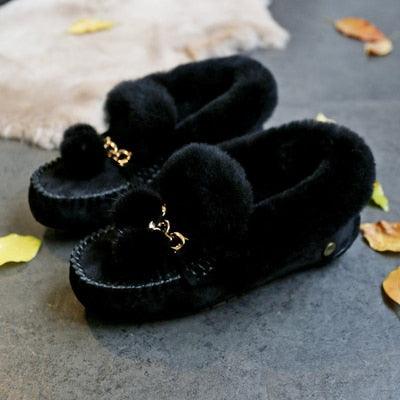 Trending Winter 100% Genuine Leather Real Wool Women Flats New Fashion Female - Plus Size Snow Shoes (FS)(CD)(1U40)(1U38)(1U107)