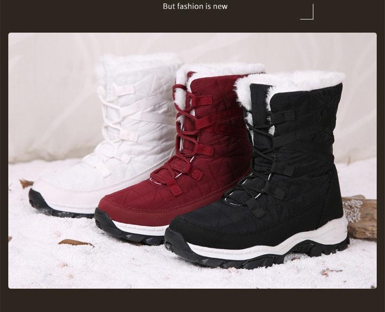 Winter Women Boots Platform Warm Mid-Calf Snow Boots - Ladies Lace-up Comfortable Quality Waterproof (BB2)(CD)(WO4)(BB5)(F38)(3U38) - Deals DejaVu