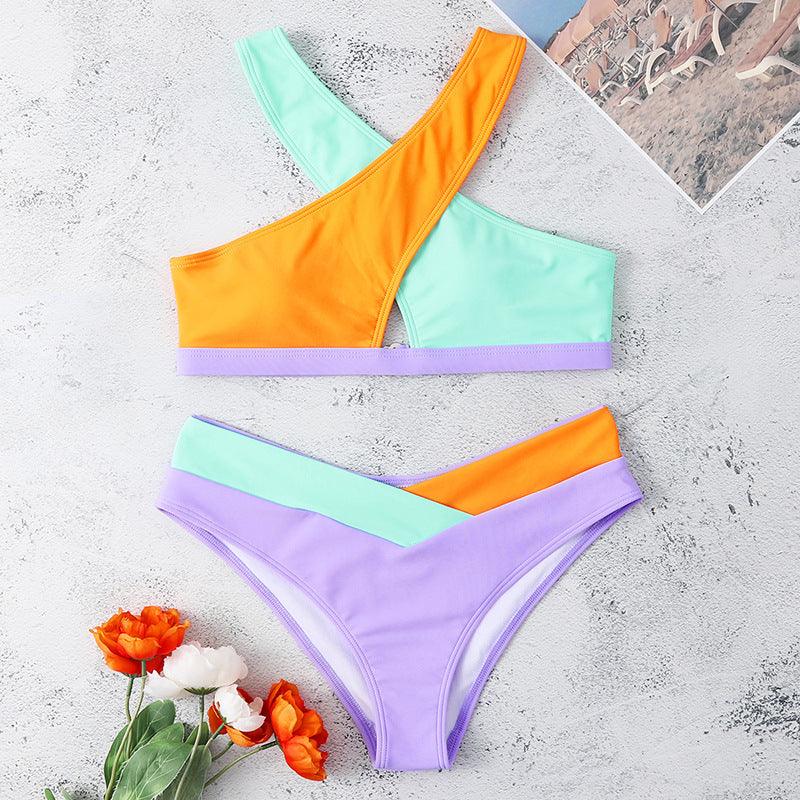 Gorgeous Sexy High Waist Cross Color Matching Bikini Swimwear Push Up - Swimsuit Bikinis Set for Women Bathing Suit Female Biquini (TB8D)(1U26)(F26) - Deals DejaVu