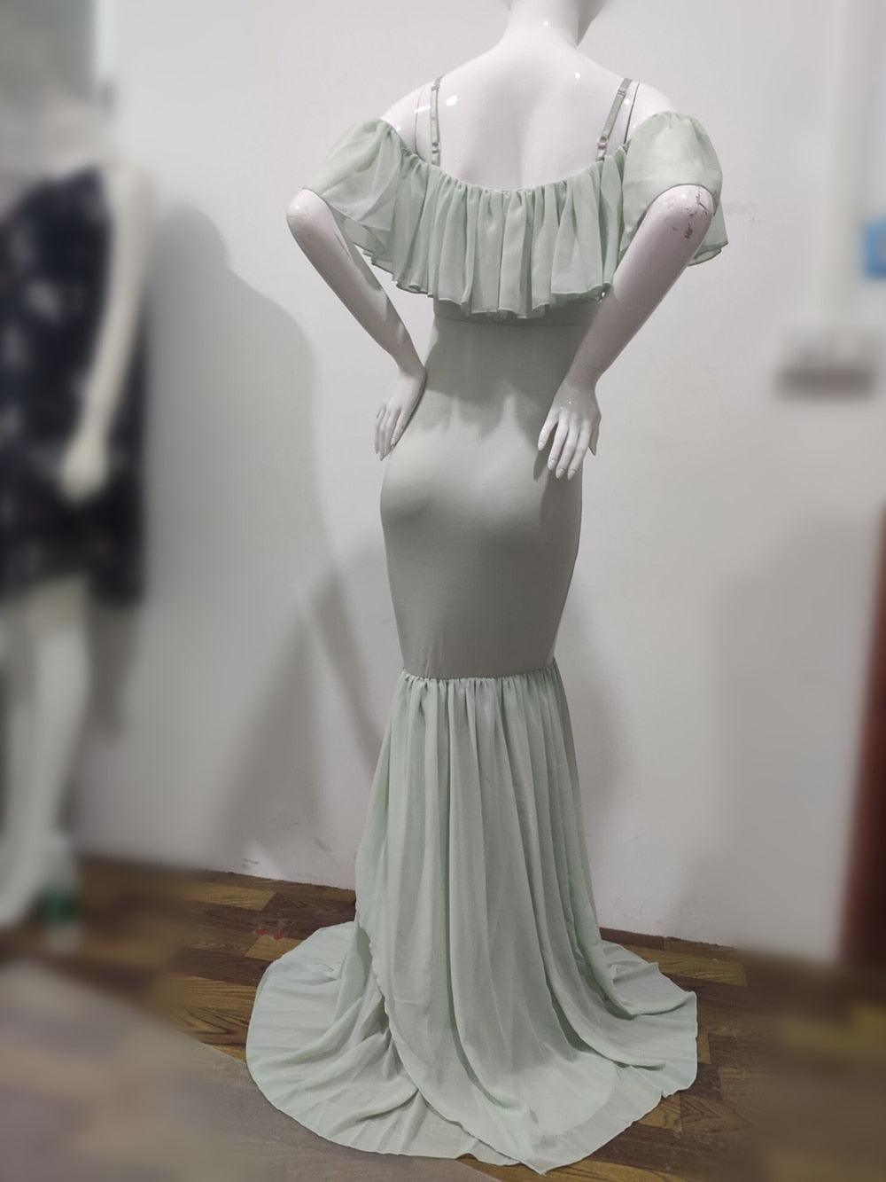 Ruffles Maxi Maternity Gown For Photo Shoots - Cute Sexy Maternity Dresses Photography - Plus Size (1U5)(Z6)(Z8)(1Z1)(2Z1)(3Z1)(4Z1)(7Z1)