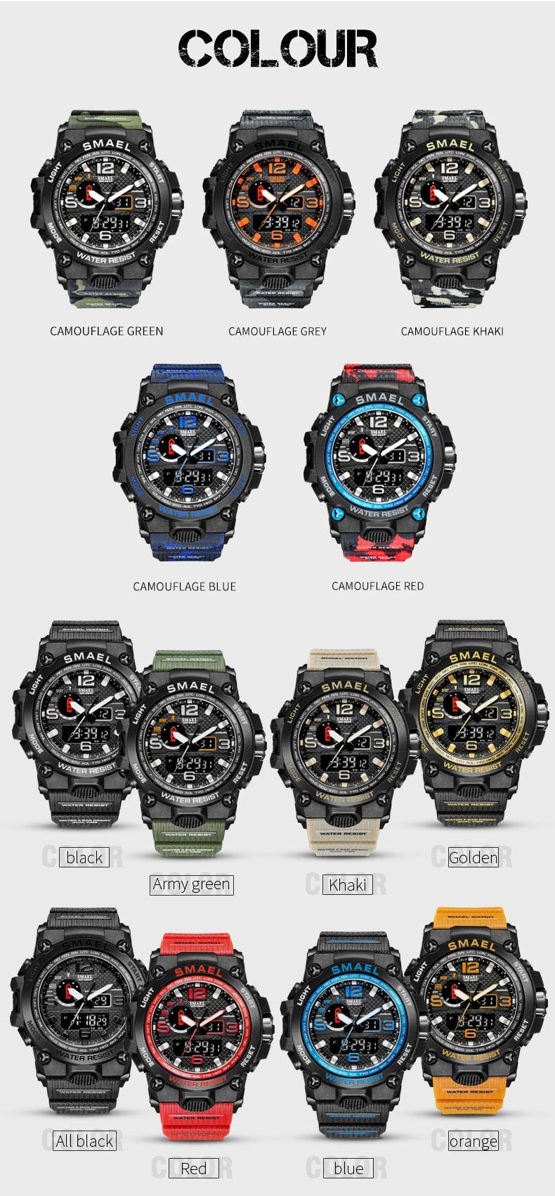 Great Watches For Men - 50M Waterproof Clock Alarm - reloj 1545D Dual Display Wristwatch Quartz Military Watch Sport (MA9)(RW)(1U84)