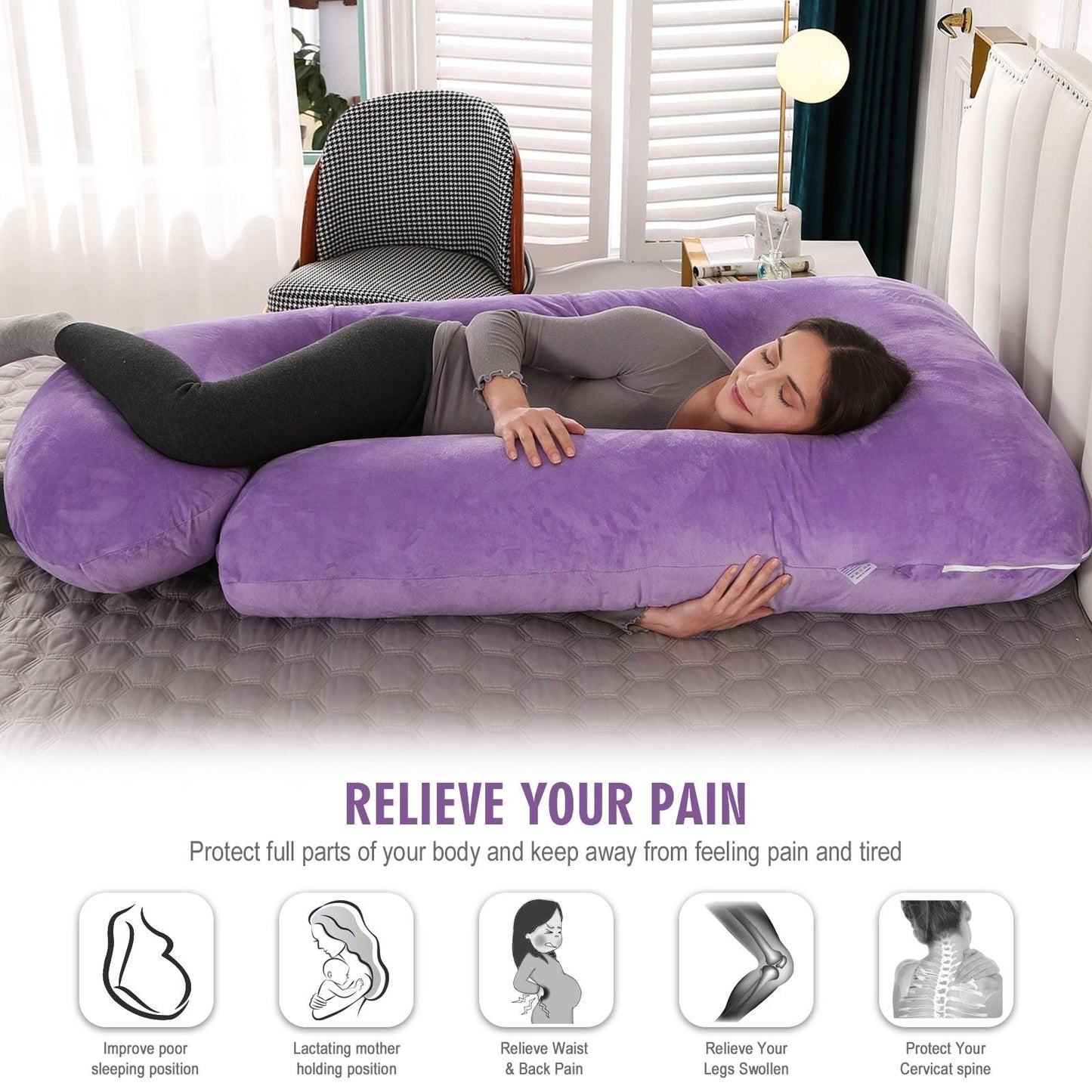 Superior Quality Pregnancy Pillow - Large Size Sleeping - Support Pillow For Pregnant Women - Nice J Shape Maternity Pillows (8Z2)(9Z2)(1Z3)(1U7) - Deals DejaVu