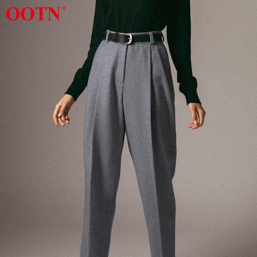 Amazing Office Work Trousers Ladies High Waist Gray Pants - Women Autumn Winter Woolen Pocket Casual Pencil Pants Female Fashion (BP)(1U25) - Deals DejaVu