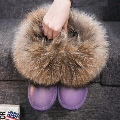 Cute Fashion Genuine Cowhide leather women's boots - real fox fur - winter warm ankle boots, various colors, plus size (FS)(CD)(1U40)(1U38)(1U107)