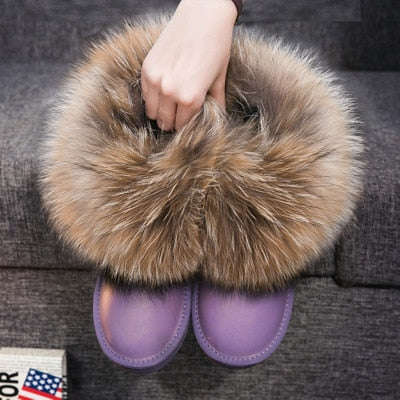 Cute Fashion Genuine Cowhide leather women's boots - real fox fur - winter warm ankle boots, various colors, plus size (FS)(CD)(1U40)(1U38)(1U107)