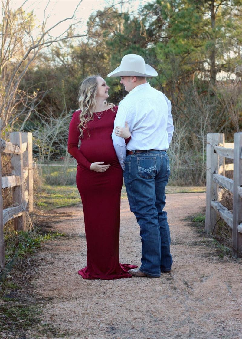 Sexy Maternity Dresses - Photography Props Long Sleeve Pregnant Women Pregnancy Dress Solid Maxi (1U5)(Z6)(Z8)(1Z1)(2Z1)(3Z1)(4Z1)(7Z1)