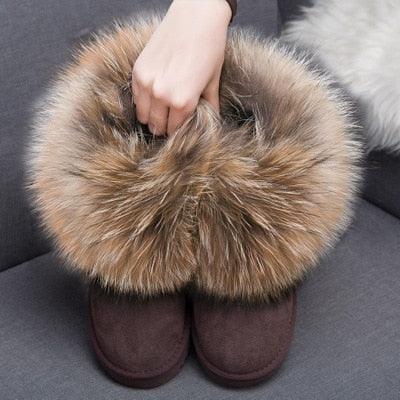 Cute Fashion Genuine Cowhide leather women's boots - real fox fur - winter warm ankle boots, various colors, plus size (FS)(CD)(1U40)(1U38)(1U107)