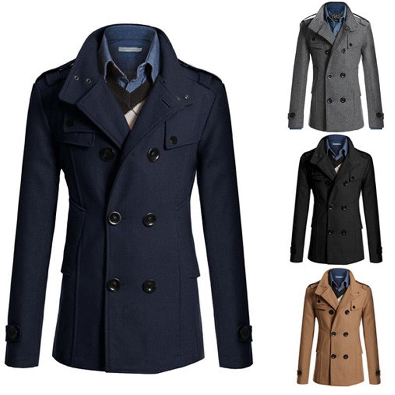 Latest Autumn British Style Long Coat - Men Double Breasted Windproof Warm Slim Trench Casual Plus Size Overcoat Jackets (D100)(TM4)(CC1) - Deals DejaVu