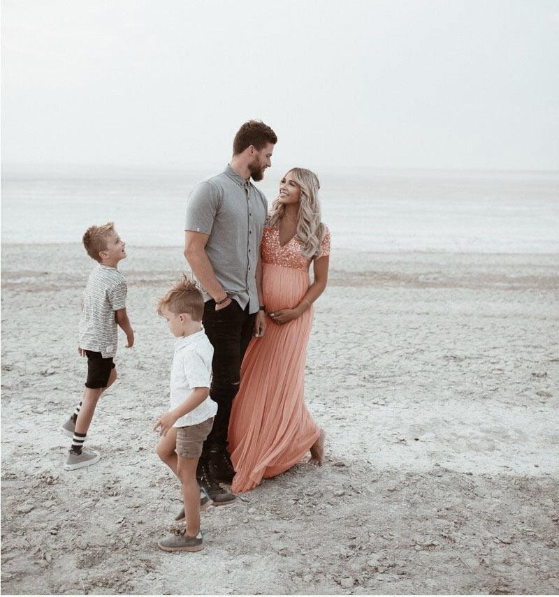 Sequin Tulle Maternity Leisure Dresses - Elegant Pregnancy Baby Shower Photography Props Clothes - Summer Pregnant Women Maxi Gown (Z6)(1Z1)(2Z1)(3Z1)(7Z1) - Deals DejaVu