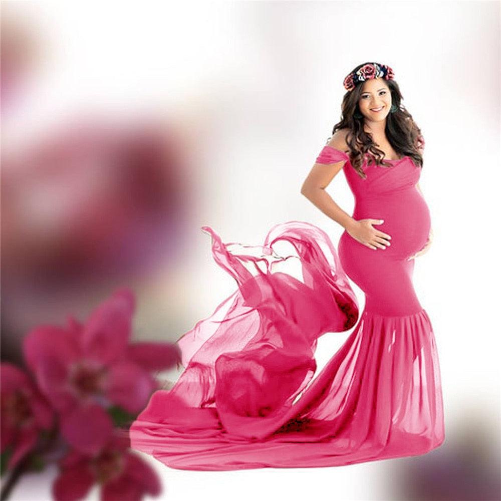 Long Maternity Photography Props Pregnancy Dress For Photo Shooting Off Shoulder - Maxi Maternity Gown (1U5)(Z6)(Z8)(1Z1)(2Z1)(3Z1)(4Z1)(7Z1)