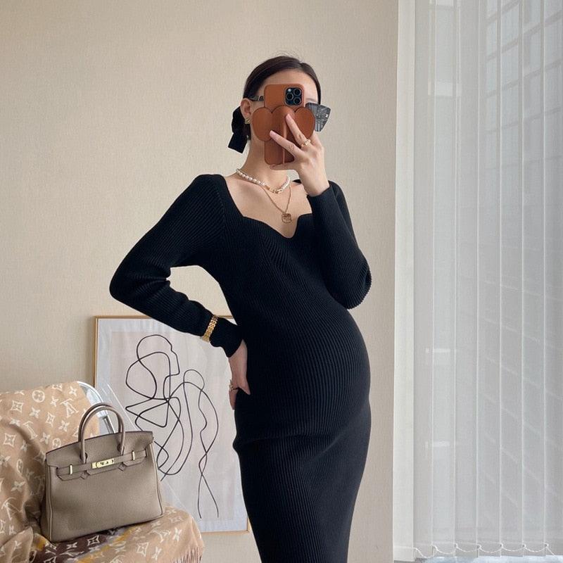 Knitted Pregnancy Dress for Photo Shoot High Stretch Maternity Gown- White Photography Body Curve (1U5)(Z6)(Z8)(1Z1)(2Z1)(3Z1)(4Z1)(7Z1)