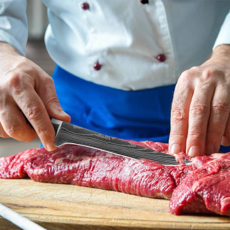 Great 8"inch Japanese Kitchen Knives - Laser Damascus Pattern Chef Knife - Sharp Santoku Cleaver Slicing Utility Knives Tool (AK5)(1U61)